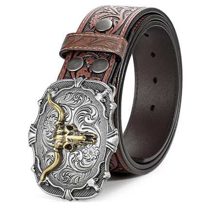 Cross-Border Western Cowboy Retro Bull Head Men's Belt Embossed American Trendy Jeans Belt Factory Ready Stock Batch