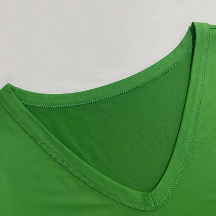 Women's Green V-Neck Short Sleeve T-Shirt