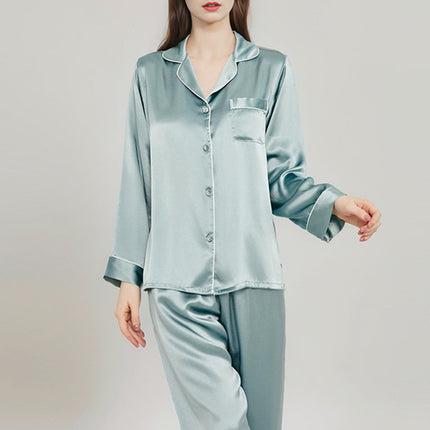 Silk Pajamas for Women 100% Mulberry Silk Long-Sleeved Long Pants Home Wear Set Spring Two-Piece Set