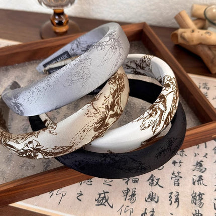 Whitening and High-End New Chinese Style Jacquard Embroidered Headband Chinese Style Versatile Retro High Skull Sponge Headband Hair Accessories