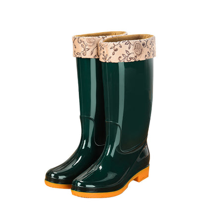 pvc medium-high adult women's rain boots waterproof non-slip women's water shoes outdoor kitchen work warm rain boots wholesale