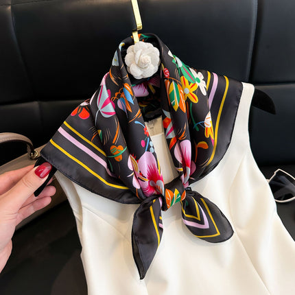 Simulated Silk Printed Silk Scarf for Women, Korean Cashew Leopard Print Headscarf, Four-Season Scarf, Professional Scarf Wholesale