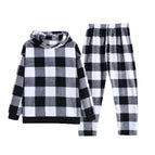 Black and white gray plaid hooded set / M