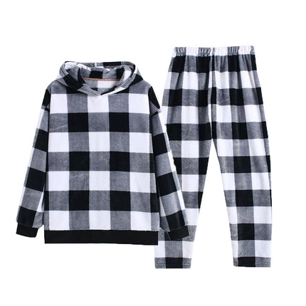 Autumn and winter plaid flannel pajamas set padded warm coral Plaid men's and women's home clothes wholesale