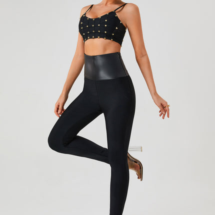 Foreign trade European and American bandage dress pants black outer wear cross-border trousers polyester fiber high elastic tights in stock