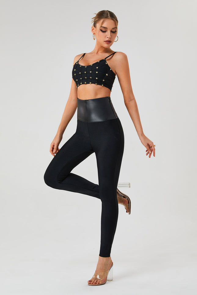 Foreign trade European and American bandage dress pants black outer wear cross-border trousers polyester fiber high elastic tights in stock