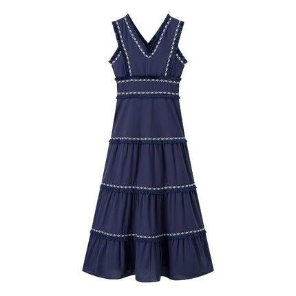 2024 New Summer Women's Clothing European and American Style Fashionable Casual Deep V Tassel Sleeveless Waist Dress