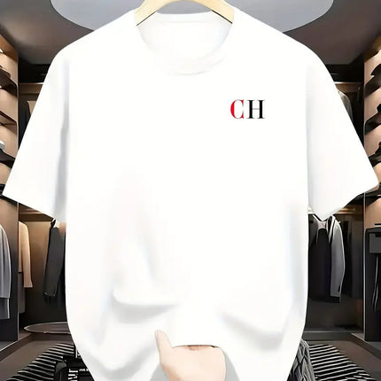 New Heavyweight Round Neck Short-Sleeved T-Shirt for Men, Cross-Border Popular Loose Printed Logo Bottoming Shirt for Men and Women, Half-Sleeved T-Shirt