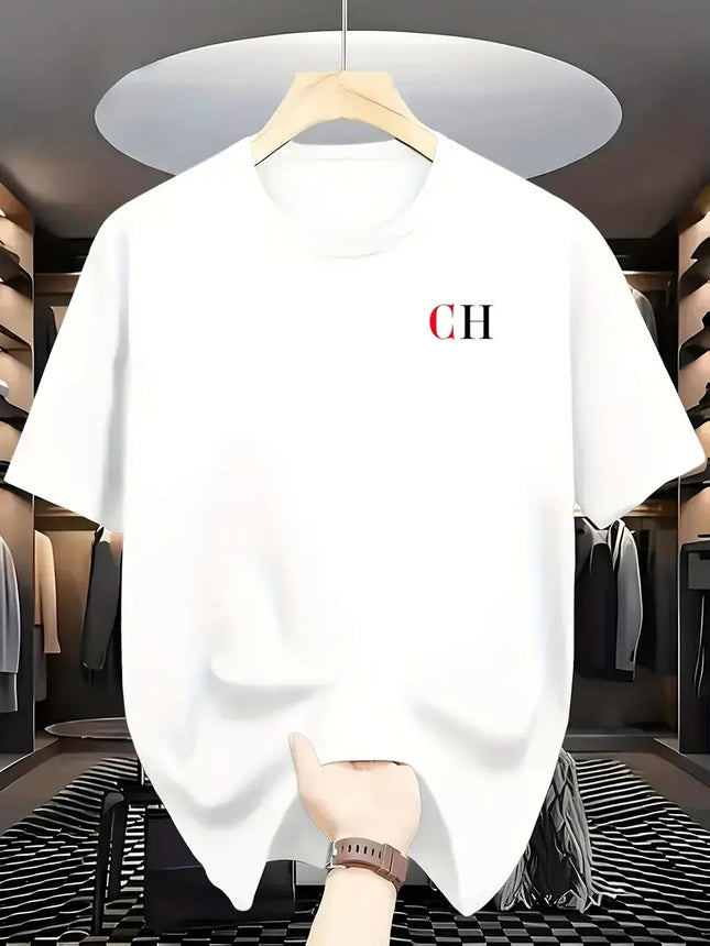 New Heavyweight Round Neck Short-Sleeved T-Shirt for Men, Cross-Border Popular Loose Printed Logo Bottoming Shirt for Men and Women, Half-Sleeved T-Shirt