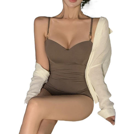 Factory wholesale Korean version of the new bikini steel tray gathered to cover the belly slimming sexy beautiful back one-piece hot spring swimsuit women