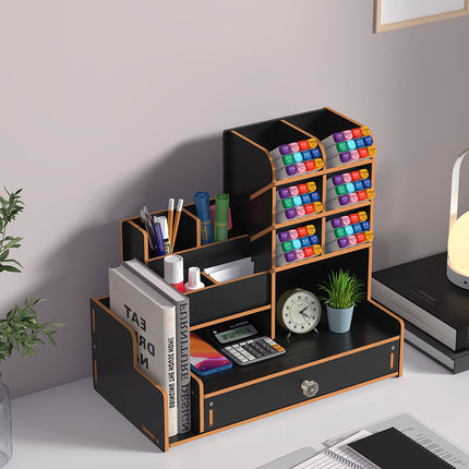 Wooden Pen Holder Storage Box Large Capacity Nordic Creative Fashion Multi-Compartment Pen Holder Office Desktop Storage Shelf