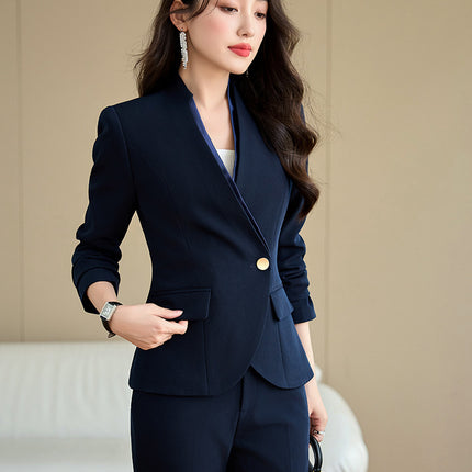 Cross-Border Collarless Suit Set for Women, New Style Professional Attire, Elegant Goddess Style Ol Formal Wear, Jewelry Store Front Desk Work Uniform
