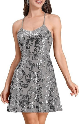 Cross-Border Women's Glitter Sequin Loose Mini Cocktail Party Dress with Straps (5 Colors) Sequin Dress