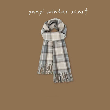 Imitation Cashmere Autumn and Winter Scarf Collection Plaid Scarf Women's Winter Thickeneded Warm Shawl Pure Color Student Scarf Cross-Border