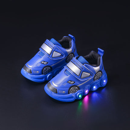 Foreign trade induction lamp shoes boys spring and summer new cartoon car boys and girls sneaker velcro bright light shoes tide