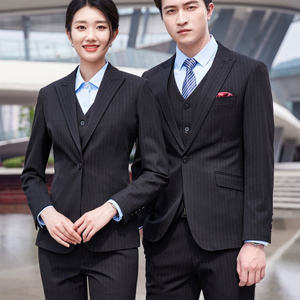 Black striped suit men's and women's high-end business wear formal wear Hotel management manager sales work clothes suit suit