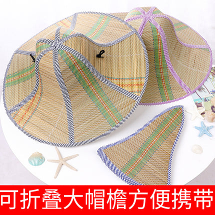 Travel Fishing Sunshade Straw Hat Folding Large Along Straw Mat Hat Men's and Women's Sunscreen Hat Outdoor Big Brim Hat
