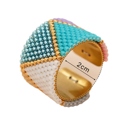 New Miyuki Antique Rice Beads Light Luxury High Sense Hand Woven Stainless Steel Bohemian Style Ring Wholesale