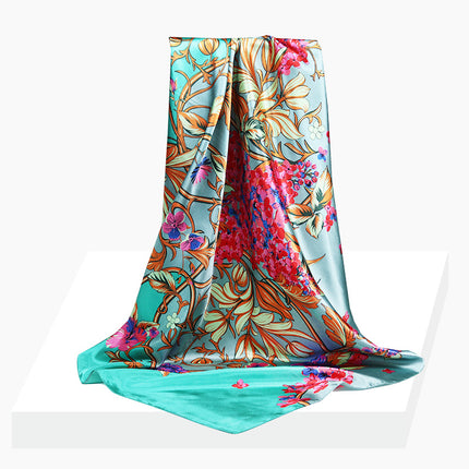 Spring and Autumn New 90 Square Scarf Printing Silk Satin Hangzhou Scarf Square Scarf Shawl Gift Factory Wholesale