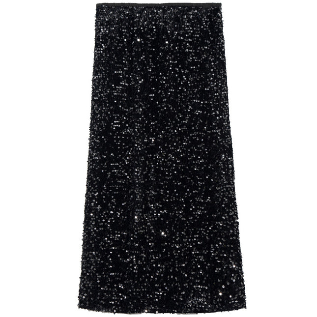 B1677 2025 Autumn New Fashion Sequin Stretch Bodycon Skirt, Figure-Flattering Back Slit Pencil Skirt