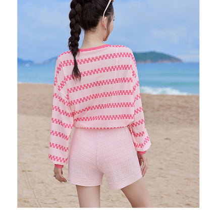 2024 new swimsuit women's split four-piece suit belly covering slimming gathered small chest South Korea ins style Hot Spring