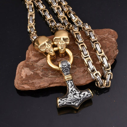 Hot Selling Retro Hammer Skull Necklace Stainless Steel Chain Viking Nordic Gothic Jewelry Wholesale