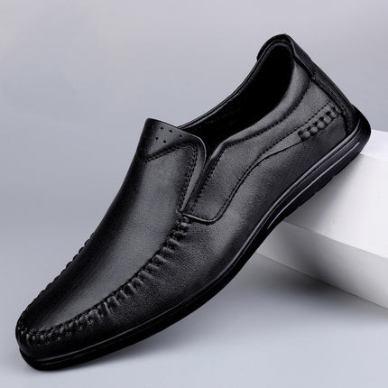 2024 spring new men's casual leather shoes first layer cowhide punching flat leather shoes lightweight peas shoes hollow shoes