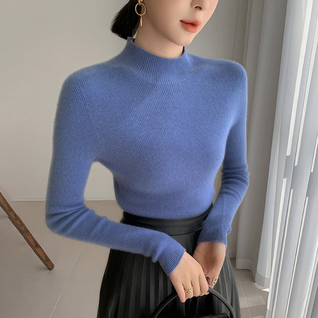 High-End Seamless Slim-Fit Cashmere Sweater for Women, Half Turtleneck, New Autumn/Winter 2024 Base Layer