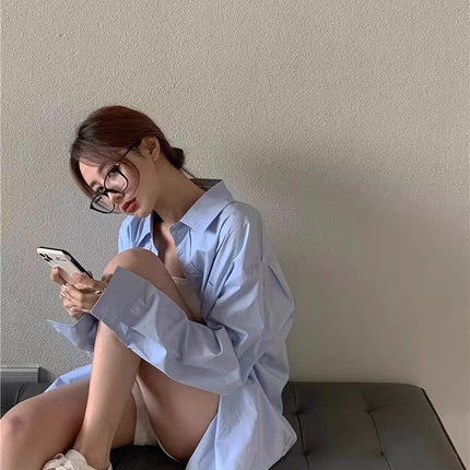 French Top High-end Light Luxury Blue Shirt Jacket Women's Spring and Autumn Sun-protective Clothing New Spring Explosive Shirt
