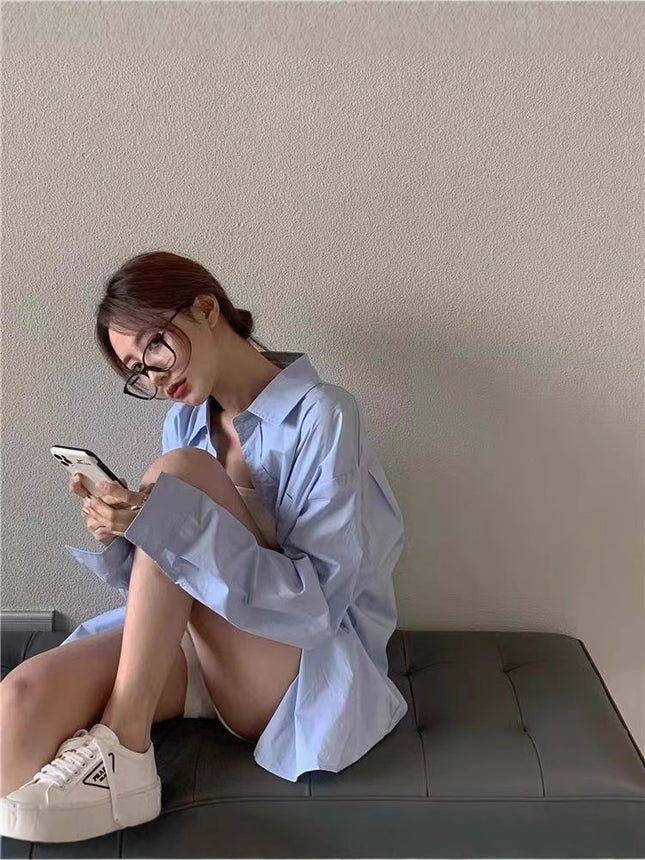 French Top High-end Light Luxury Blue Shirt Jacket Women's Spring and Autumn Sun-protective Clothing New Spring Explosive Shirt