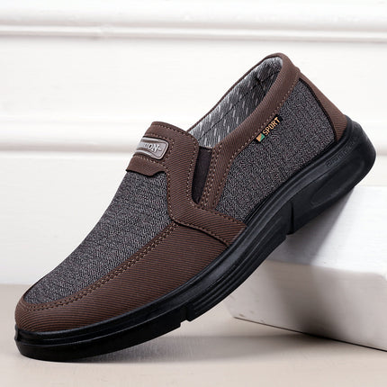 Large Size Old Beijing Cloth Shoes for Men, Breathable Spring and Autumn Men's Single Shoes, Middle-Aged and Elderly Dad Shoes, Size 47 Slip-On Shoes with Color-Blocking Design