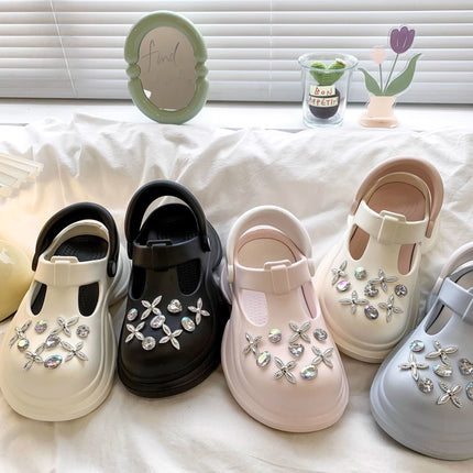 High-value All-match Casual Super-fire Rhinestone Women's Summer Hole Shoes Increased Soft Sole Non-slip Wear-resistant Baotou Deodorant