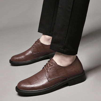 Spring Embossed Square Pattern Suit Men's Business Leather Shoes Dress Large Size Men's Shoes Shallow Mouth Casual Lace-up Men's Shoes