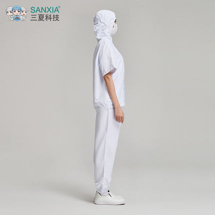 White central kitchen production and processing work clothes unisex anti-static short sleeve hooded food factory work clothes