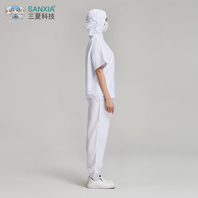 White central kitchen production and processing work clothes unisex anti-static short sleeve hooded food factory work clothes
