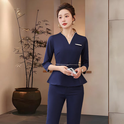 Summer Beauty Salon Short-Sleeved Technician Uniforms for Women, High-End Spa Club Foot Bath and Head Therapy Beautician and Waitress Work Uniforms