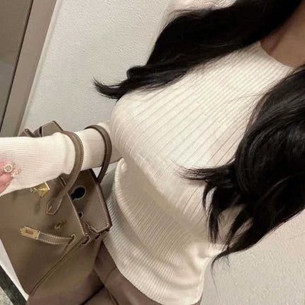 South Korea Dongdaemun Commuter All-match Sexy Spice Girl Body-tight Figure-fitting Slimming Long-sleeved Base Sweater Top for Women
