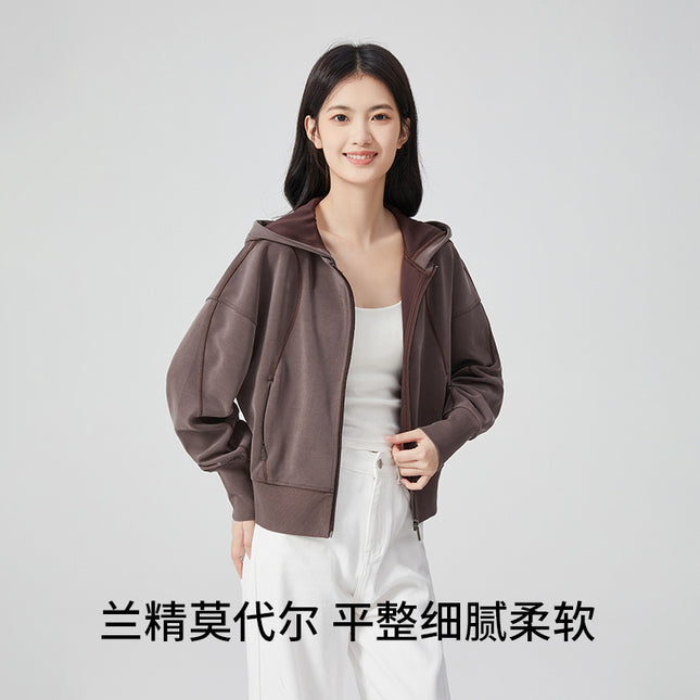 Women's Lenzing Modal Cardigan Sand-Washed Air-Layer Hoodie Basic Hooded Casual Sweatshirt Versatile Casual Wear