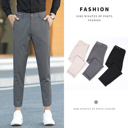 Black Small Suit Pants Men's Ankle-length Pants Straight-tube Slim-fit Small-foot Casual Korean Style Trendy Drop-feeling Men's Suit Pants