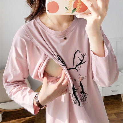 Pregnant Women's Postpartum Breastfeeding Jacket Outer Wear Moon Clothes Long Sleeve Thin T-Shirt Hot Mom's Spring and Autumn Clothes for Breastfeeding Period