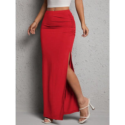 M8645 Dropshipping Aliexpress Amazon Cross-Border New Nightgown Women's Casual Solid Color Pleated Side Slits