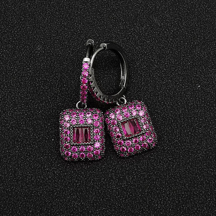 Cross-border Europe and the United States popular micro-inlaid zircon square emerald earrings fashion oval shape female e6928