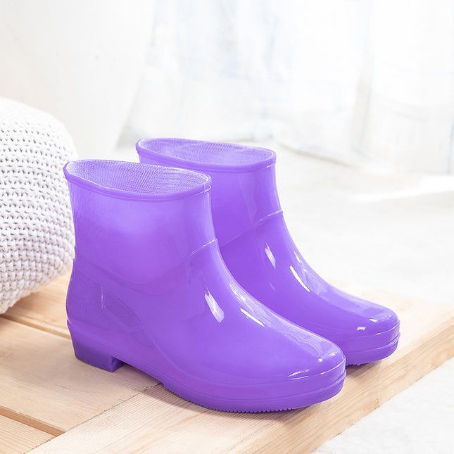 Foreign Trade Solid Color Short-Tube Rain Boots for Adult Women, Outdoor Rainforest Hiking Waterproof Non-Slip Water Shoes, Fleece-Lined Warm Rain Boots