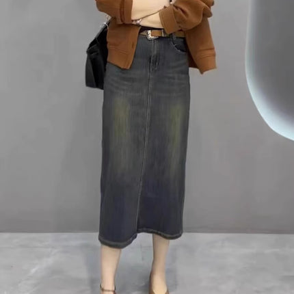 Pear-Shaped Figure Niche Slit Hip-Covering Skirt 2025 Early Summer New Large Size Hepburn Style Denim Skirt