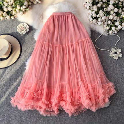 Skirt Ball Gown Puffy Skirt 2026 New Elastic Waist Mesh Ruffle Extra Large Hem Layered Cake Skirt for Women