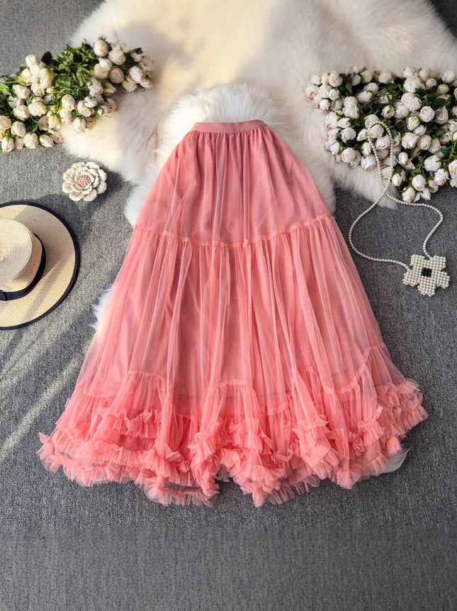 Skirt Ball Gown Puffy Skirt 2026 New Elastic Waist Mesh Ruffle Extra Large Hem Layered Cake Skirt for Women