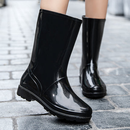 Fashionable Women's Rain Boots Mid-Calf Warm Rain Shoe Covers Fleece-Lined Rain Boots Non-Slip Women's Water Shoes Thickeneded Cotton Rubber Shoes
