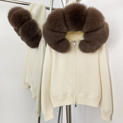 Spring 2025 Women's Gray Hooded Knit Cardigan Korean Style Loose Top