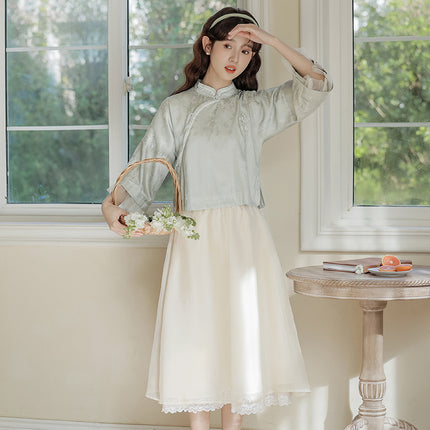 Women's Republic of China Style Student Suit Hanfu Tang Suit Improved Cheongsam suit Girlfriend Artistic Fresh Top Two-piece suit