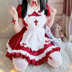 Burgundy [skirt + apron + neck collar + hand collar + leg collar] / S